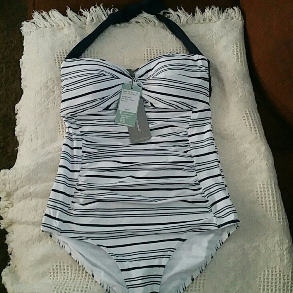 Halter swimsuit navy Stripes